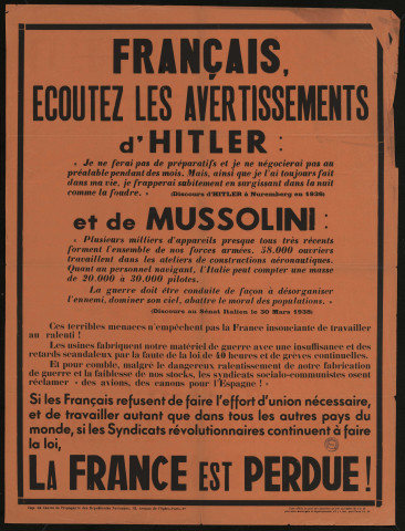 Français, écoutez les avertissements d'Hitler : la France est perdue !