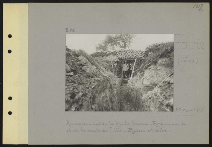 Écurie (près). Au croisement de la route Écurie - Roclincourt et de la route de Lille. Boyau et abri