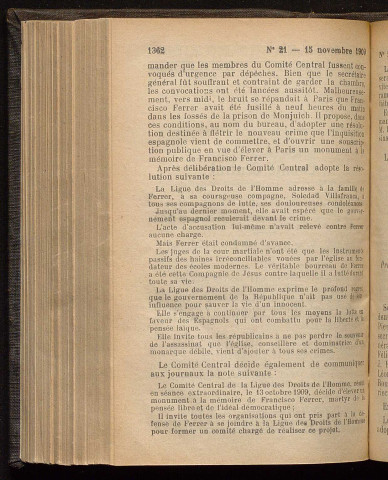 Novembre 1909 - Bulletin officiel de la Ligue des Droits de l'Homme
