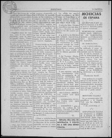 Anónimos (1944 : n°1). Sous-Titre : portavoz de la 26a división de la Agrupación de guerrilleros "Reconquista de España", Anderi (gérant)