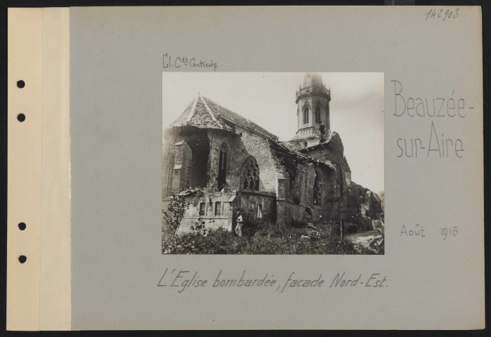 Beauzée-sur-Aire. L'église bombardée, façade nord-est