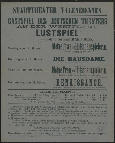 Stadttheater Valenciennes : Gastspiel des Deutschen Theaters an der Westfront (Lustspiel)