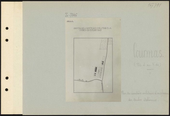Courmas (près et au nord de). Plan du cimetière militaire et emplacement des tombes italiennes