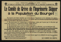 Le comité de grève de l'imprimerie Skipper à la population de Bourget