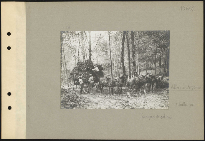 Villers-en-Argonne. Transport de gabions