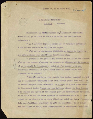 Documents et témoignages recueillis par Chapelant père. 27 novembre 1920 au 27 mars 1923Sous-Titre : Fusillés de la grande guerre. Campagne de réhabilitation de la Ligue des Droits de l'Homme