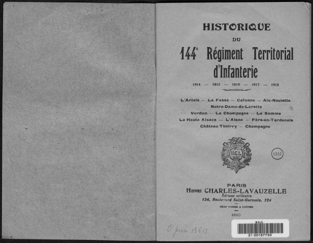 Historique du 144ème régiment territorial d'infanterie