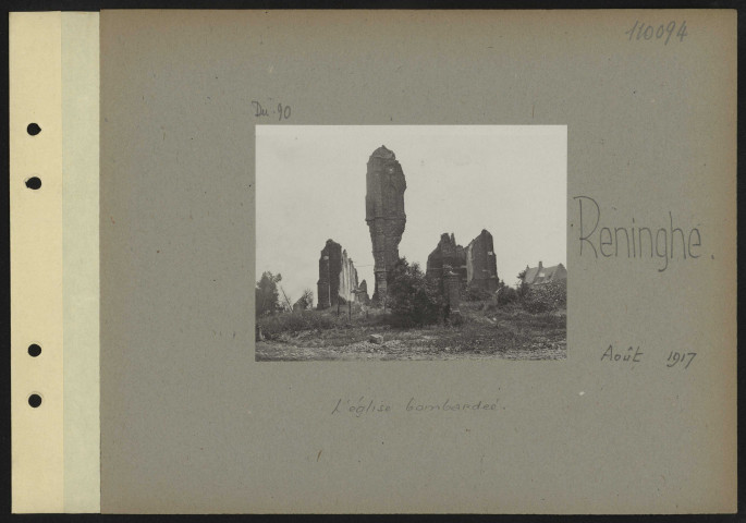 Reninghe. L'église bombardée