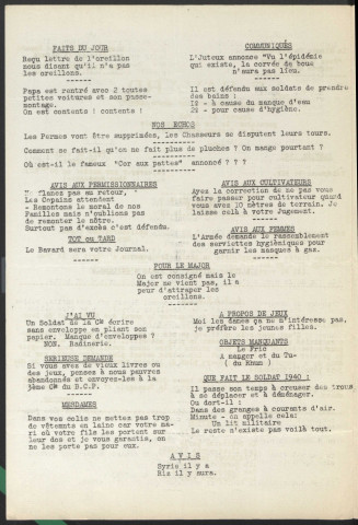 Le Bavard. Journal du Front. paraissant chaque mois, né au Secteur Postal 29. Journal de la 3e Cie du 96èm B. C. P.