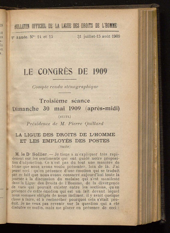 Juillet 1909 - Bulletin officiel de la Ligue des Droits de l'Homme