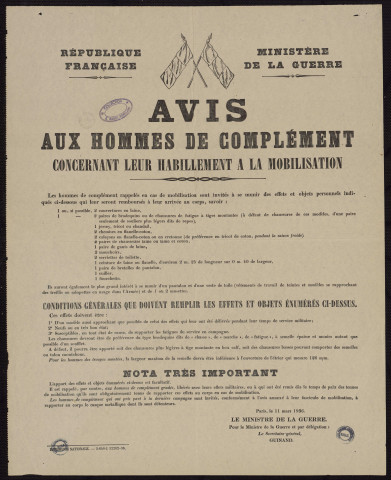 Avis aux réservistes concernant leur habillement à la mobilisation