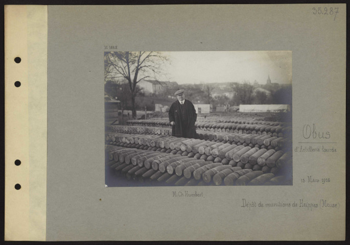 Heippes (Meuse). Obus d'artillerie lourde. Dépôt de munitions