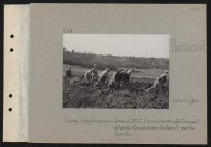 Boisicourt. Camp d'expériences : canon de 75T ; la manœuvre : déplacement de la pièce dans un terrain bouleversé par les torpilles