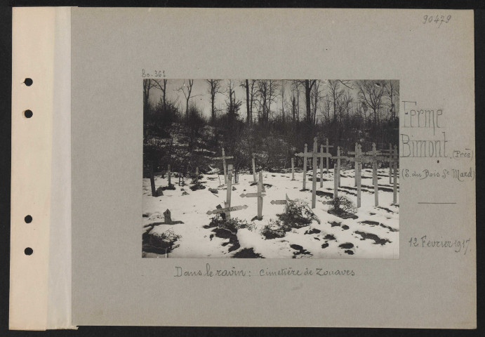 Ferme de Bimont (près) (sud du bois Saint-Mard). Dans le ravin : cimetière de Zouaves