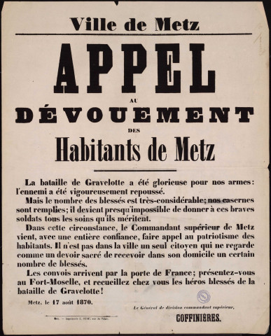 Appel au dévouement das habitants de Metz