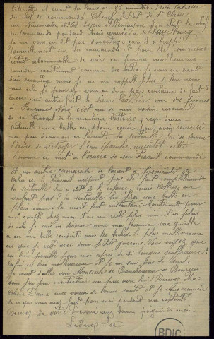 Lettre d'un ancien prisonnier, Brive, le 5 avril 1919.
