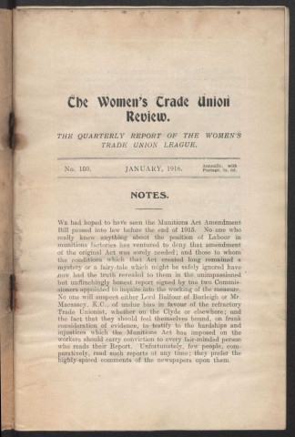 Année 1916. Women's Trade Union review