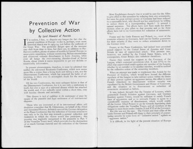 The prevention of war by collective action