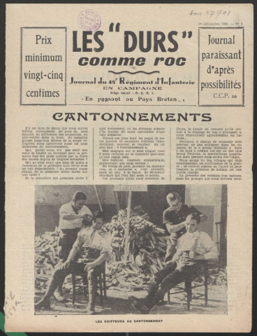 Les "Durs" comme roc. Journal du 48e régiment d'infanterie en campagne. Siège social : P. C. R. I.