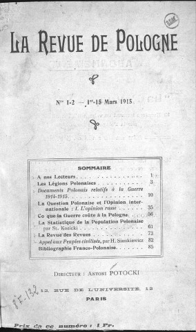 La Revue de Pologne (1915, n°1 - n°9)