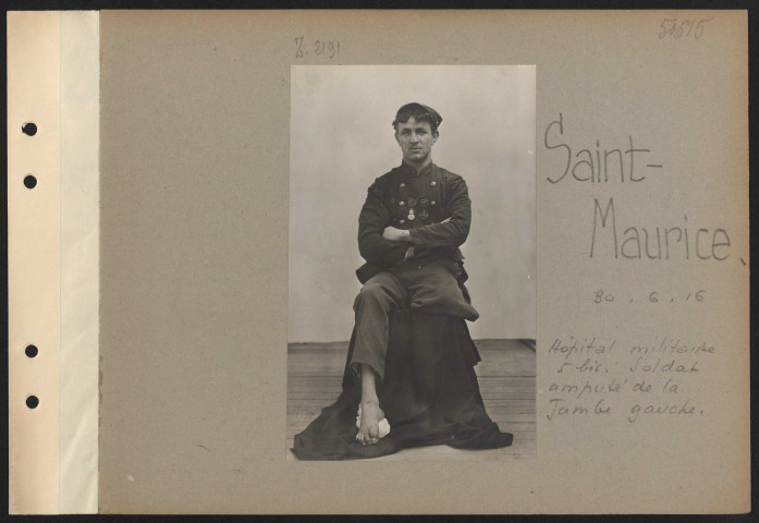Saint-Maurice. Hôpital militaire 5 bis. Soldat amputé de la jambe gauche