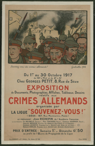 Exposition de documents, photographies, affiches, tableaux, dessins relatifs aux crimes allemands