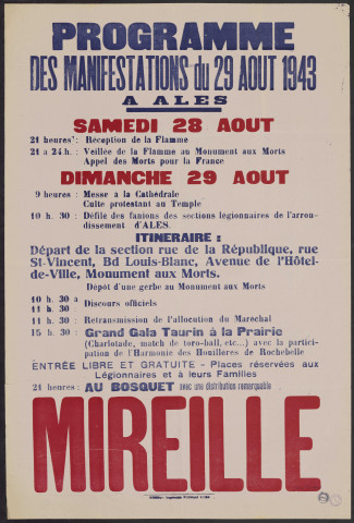 Programme des manifestations du 29 août 1943 à Alès