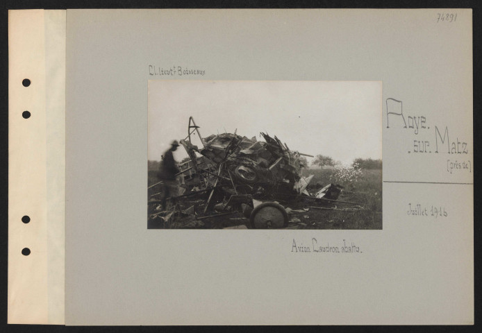 Roye-sur-Matz (près de). Avion Caudron abattu