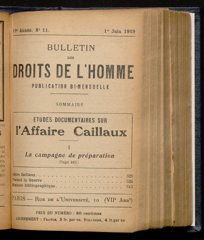 Juin 1919 - Bulletin des Droits de l'Homme