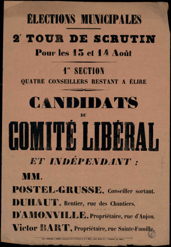 Elections municipales : candidats du comité libéral et indépendant