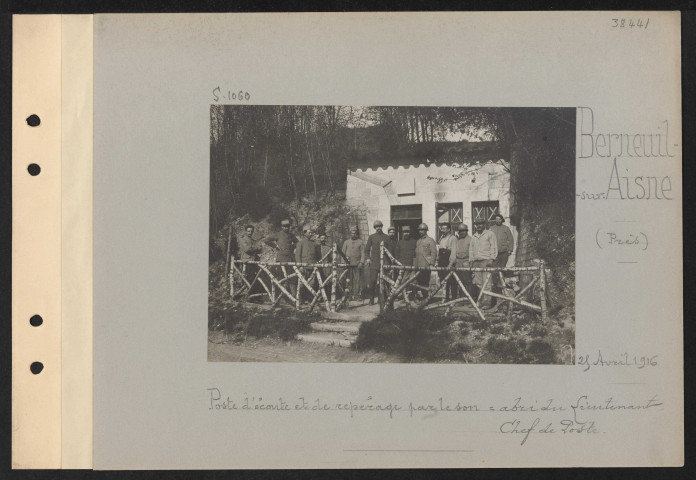 Berneuil-sur-Aisne (près). Poste d'écoute et de repérage par le son : abri du lieutenant, chef de poste