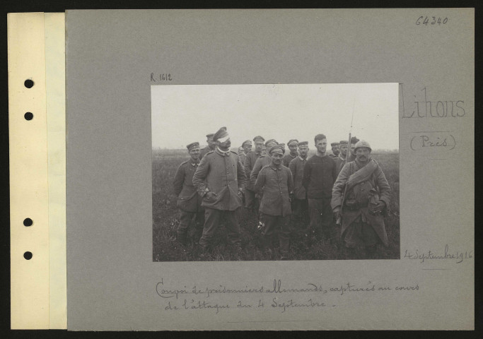 Lihons (près). Convoi de prisonniers allemands, capturés au cours de l'attaque du 4 septembre