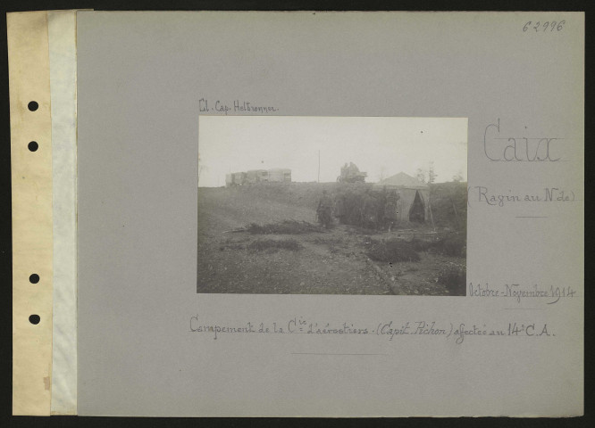 Caix (ravin au nord de). Campement de la compagnie d'aérostiers. (capitaine Pichon) affectée au 14e C.A.