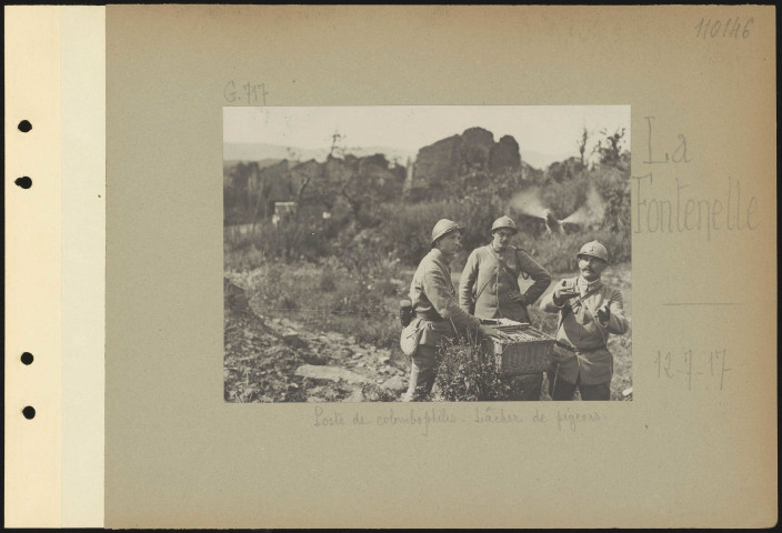 La Fontenelle. Poste de colombophiles. Lâcher de pigeons