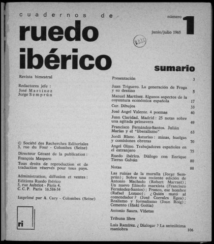 Cuadernos de Ruedo Ibérico (1965 : n° 1-3)