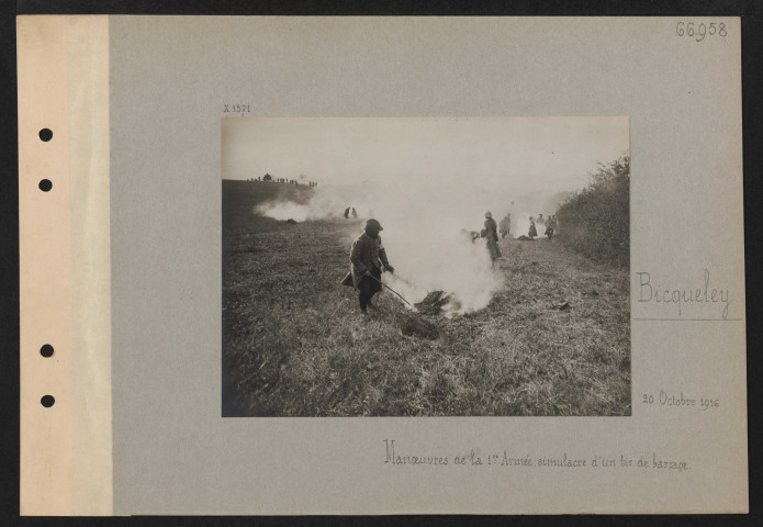 Bicqueley. Manœuvres de la 1re Armée ; simulacre de tir de barrage