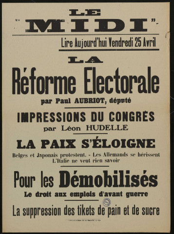 Le Midi. Lire aujourd'hui vendredi 25 avril