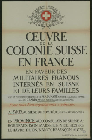 Œuvre de la colonie suisse en France en faveur des militaires français internés en Suisse et de leurs familles