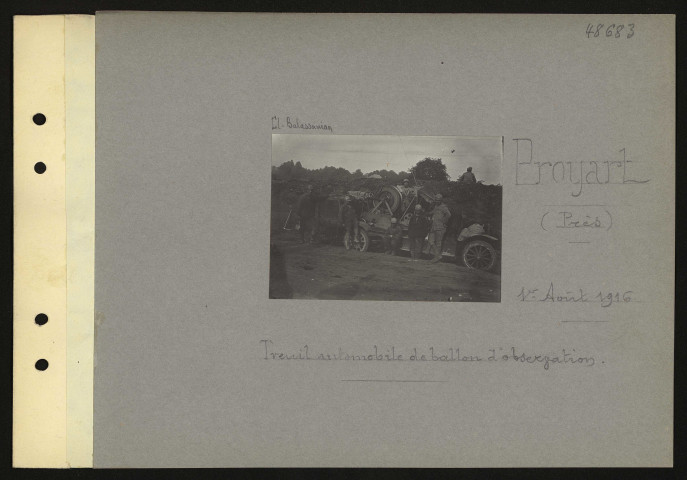 Proyart (près). Treuil automobile de ballon d'observation