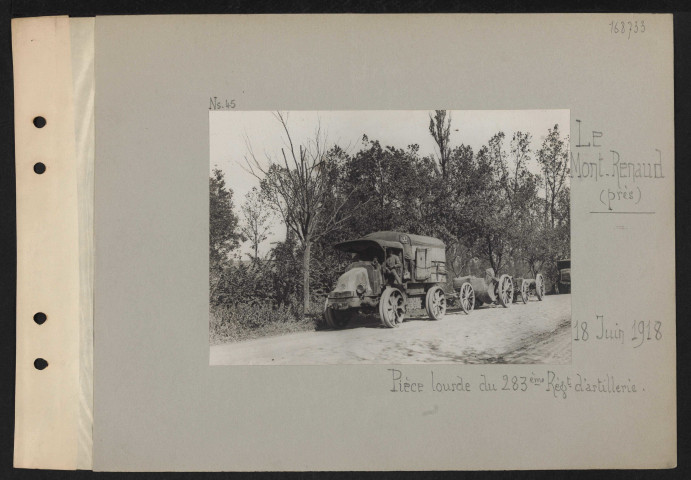 Le Mont-Renaud (près). Pièce lourde du 283e régiment d'artillerie