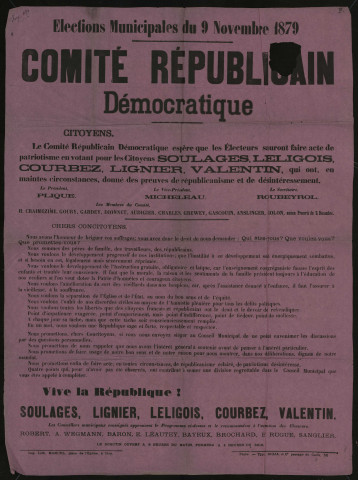 Élections Municipales : Comité Républicain Démocratique Soulages, Leligois