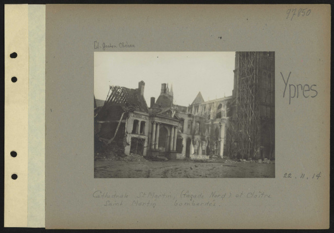 Ypres. Cathédrale Saint-Martin, (façade nord) et cloître Saint-Martin bombardés