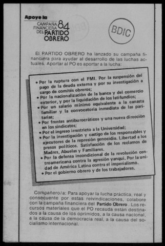 Documents du Deuxième Congrès de Partido Obrero. Sous-Titre : 1977