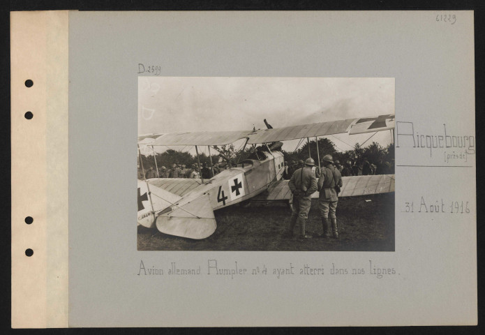 Ricquebourg (près de). Avion allemand Rumpler numéro 4 ayant atterri dans nos lignes