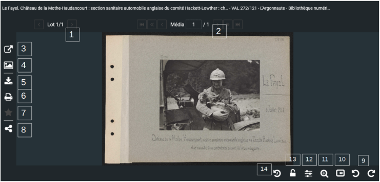 Capture d'écran détaillant les fonctionnalités du visualiseur d'images, décrites dans le texte