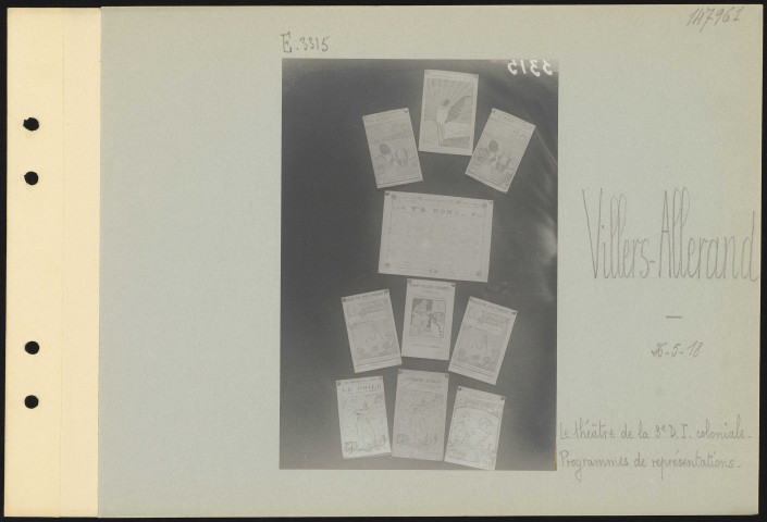 Villers-Allerand. Le théâtre de la 3e division d'infanterie coloniale. Programmes de représentations