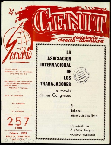 Cénit (1989 ; n° 257-259). Sous-Titre : Revista de sociología, ciencia y literatura