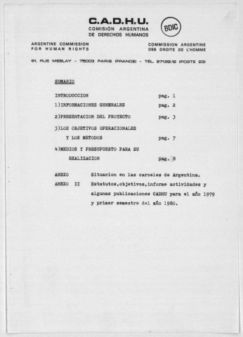 Proyecto : Taller de artesania de ex-presos politicos argentinos, 1980. Sous-Titre : Fonds Argentine