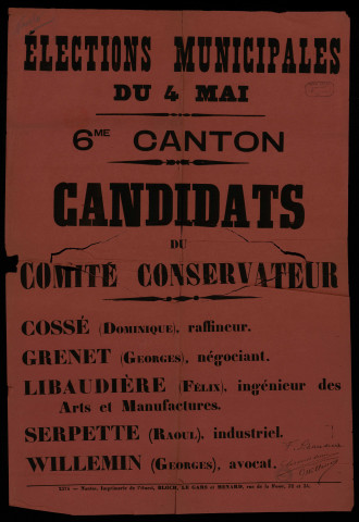 Elections Municipales : Candidats du comité conservateur