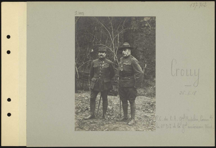 Crouy. Poste de commandement de CA général Modelon, commandant la 61e division d'infanterie et le général américain Wood
